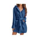 Roupão Feminino De Fleece Com Capuz E Cinto, Cor Sólida, Confortável E Quente Para Uso Doméstico,
