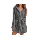 Roupão Feminino De Fleece Com Capuz E Cinto, Cor Sólida, Confortável E Quente Para Uso Doméstico,