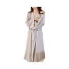 Roupão Kimono Feminino Xadrez De Manga Longa Com Decote Em V E Amarrações, Camisola Sexy Para Noite