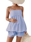 Roupas de maternidade de 2 peças, blusa e shorts xadrez Peplum SweatyRocks Roupas de maternidade de 2 peças, blusa e shorts xadrez Peplum SweatyRocks