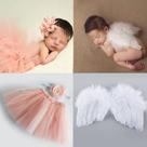 Roupas fotográficas CoFashion Newborn Girl, saia tutu rosa e asas de anjo