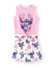 Roupas infantis Disney Lilo & Stitch de 2 peças para meninas, conjunto curto Stitch Girl, sem mangas, camiseta regata e calça elástica, 2 peças, conjuntos de roupas de verão, casuais, uso diário, rosa, 4-5 anos
