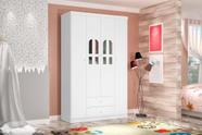 Roupeiro / Armário ALL Modelo Infantil 4 Portas Com Detalhes em Acrílico + 2 Gavetas Com Pintura UV e Verniz Brilhante Cor Branco