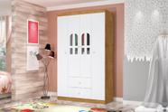 Roupeiro / Armário ALL Modelo Infantil 4 Portas Com Detalhes em Acrílico + 2 Gavetas Com Pintura UV e Verniz Brilhante Cor Nature/Branco