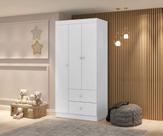 Roupeiro / Armário CAT Modelo Infantil 3 Portas + 2 Gavetas Com Corrediças Metálicas Detalhe nas Portas Em Acrílico Cor Branco