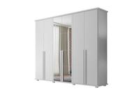 Roupeiro/Armário/Guarda Roupas/Organizador EST 6 Portas Com Puxadores em MDF Com Espelhos nas Portas Centrais e 5 Gavetas Cor Branco