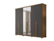 Roupeiro/Armário/Guarda Roupas/Organizador EST 6 Portas Com Puxadores em MDF Com Espelhos nas Portas Centrais e 5 Gavetas Cor Cinamomo/Grafite Roupeiro/Armário/Guarda Roupas/Organizador EST 6 Portas Com Puxadores em MDF Com Espelhos nas Portas Centrais e 5 Gavetas Cor Cinamomo/Grafite