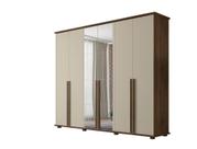 Roupeiro/Armário/Guarda Roupas/Organizador EST 6 Portas Com Puxadores em MDF Com Espelhos nas Portas Centrais e 5 Gavetas Cor Freijó/Off White Roupeiro/Armário/Guarda Roupas/Organizador EST 6 Portas Com Puxadores em MDF Com Espelhos nas Portas Centrais e 5 Gavetas Cor Freijó/Off White