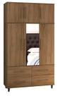 Roupeiro Armário Triplex três partes Guarda Roupas London casal 6 portas / 4 gavetas cor Avelã amadeirado marrom com espelho