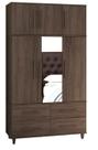 Roupeiro Armário Triplex três partes Guarda Roupas London casal 6 portas / 4 gavetas cor Coffe amadeirado marrom com espelho
