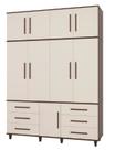 Roupeiro armário triplex três partes guarda roupas london casal 8 portas / 6 gavetas cor freijó amadeirado / off white brilho