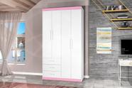 Roupeiro CAN Solteiro 4 Portas + 3 Gavetas Cor Branco / Pink
