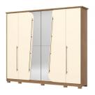 Roupeiro Casal 6 Portas Henn Dubai Nature Off White com Espelho e Gavetas Amplas
