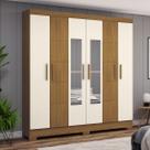 Roupeiro Casal Com 6 Portas 2 Gavetas Com Espelho B73 Nature / Off White - Briz Móveis