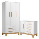 Roupeiro com 3 Portas e Cômoda Malta Branco Acetinado