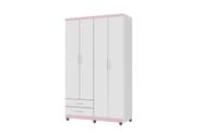 Roupeiro Guarda Roupas TI 4 Portas Cor Branco / Rosa