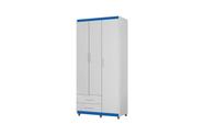 Roupeiro Guarda Roupas TI Solteiro 3 Portas Cor Branco / Azul