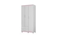 Roupeiro Guarda Roupas TI Solteiro 3 Portas Cor Branco / Rosa