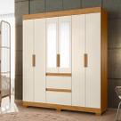 Roupeiro Maya 6 Portas Com Espelho ACP Móveis - Cinamomo/Off White