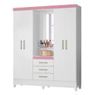 Roupeiro Pérsia 4 Portas Branco/ Rosa Flex com Espelho - Demóbile Roupeiro Pérsia 4 Portas Branco/ Rosa Flex com Espelho - Demóbile
