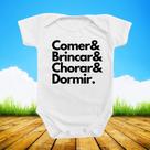 Roupinha Body de Bebê Frase Comer Chorar Brincar Dormir Presente Temático Menino Menina Azul Rosa