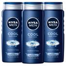 Sabonete líquido Nivea Men Cool com mentol gelado, 500 ml, pacote com 3 unidades
