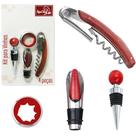 Saca Rolha Kit Vinho Tampa Arejador Corta Gotas 4 pçs