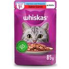 Sachê Whiskas para gatos adultos castrados sabor carne ao molho 85g. Sachê Whiskas para gatos adultos castrados sabor carne ao molho 85g.