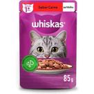 Sachê Whiskas para gatos adultos sabor carne ao molho 85g. Sachê Whiskas para gatos adultos sabor carne ao molho 85g.