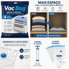 Saco a Vácuo 60x80 Vac Bag Kit 4 Un + Bomba Economize Até 80% de Espaço KIT 4 UNS