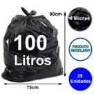 Saco de lixo reciclável preto 100 litros 90x75 4 micra 25 un Saco de lixo reciclável preto 100 litros 90x75 4 micra 25 un
