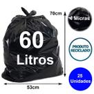 Saco de lixo reciclável preto 60 litros 70x53 4 micra 25 un Saco de lixo reciclável preto 60 litros 70x53 4 micra 25 un