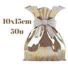 Saco de Presente Metalizado 10x15cm 50u Fios Dourados