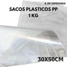 Saco plástico cristal PP 1kg 30x50cm para doces, roupas, brilhante