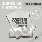 Saco plástico sem furo para documentos folha A4 22X 32cm transparente 50 unidades