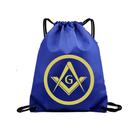 Sacochila Maçonaria Azul Escuro e Dourado Compasso e Esquadro Mochila