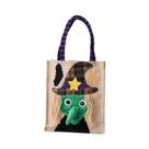 Sacola De Linho Com Estampa De Halloween: Abóbora, Gato Preto, Bruxa E Esqueleto Decoração De Sacola De Linho Com Estampa De Halloween: Abóbora, Gato Preto, Bruxa E Esqueleto Decoração De