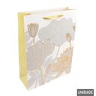 Sacola De Papel 33x25cm Flores Metalizada Branca - Tudo Em Caixa