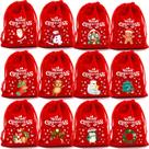 Sacola de presente de Natal, pacote com 12 pacotes de veludo vermelho com estampas festivas Sacola de presente de Natal, pacote com 12 pacotes de veludo vermelho com estampas festivas