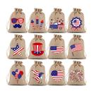 Sacola de presente, pacote com 12 unidades, estilo de linho patriótico, com estampas dos EUA, 10 x 15 cm
