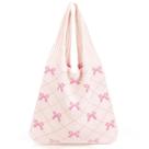 Sacola KPX Crochet Beach Mesh Tricotada Grande para Mulheres Rosa