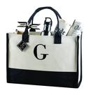 Sacola Mud Pie Classic em preto e branco Initial (A) Canvas
