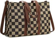 Sacola para laptop BTOOP Canvas Lattice para mulheres cáqui de 15,6 polegadas