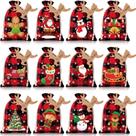 Sacolas de presente de Natal Shappy de 24 peças, sacolas pequenas com cordões para o Natal, com 12 designs para lembrancinhas e suprimentos de Natal e Ano Novo (estilo lindo, 7 x 5 polegadas)
