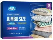 Sacos de armazenamento CLEARWARE, tamanho de 20 galões, 24x32, zíper, top x12 Sacos de armazenamento CLEARWARE, tamanho de 20 galões, 24x32, zíper, top x12