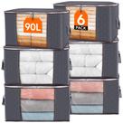 Sacos de armazenamento Lifewit 90L grandes, pacote com 6 organizadores de armário, cinza