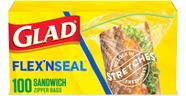Sacos de plástico para armazenamento de alimentos Glad Flex'N Seal Sandwich 100x4 Sacos de plástico para armazenamento de alimentos Glad Flex'N Seal Sandwich 100x4