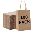 Sacos de presente, caixa de saco, papel kraft marrom com alças, 100 unidades