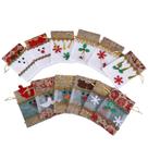 Sacos de presente de Natal com cordão, malha e estopa, 25 unidades