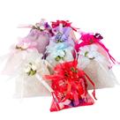 Sacos de presente, laço floral de organza, cordão transparente, 7 x 9 cm, 10 unidades